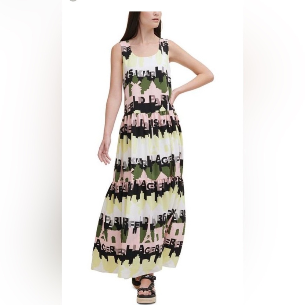Karl Lagerfeld Paris Women Tiered Dress in Green Maxy dress